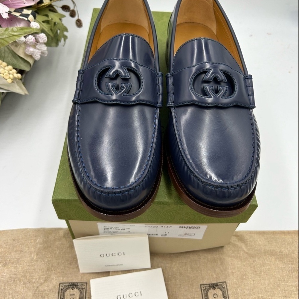 Men’s Gucci interlocking GG leather loafers size 11 made in Italy cobbler soles - Picture 8 of 9
